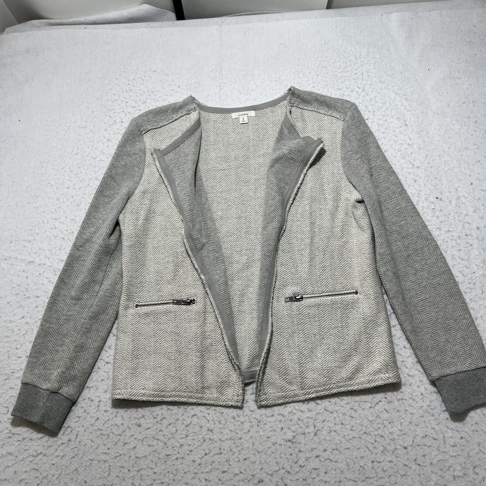 Other Caslon Small Open Front Cardigan Gray Herringbone Zip Size S / US 4 / IT 40 - 1 Thumbnail