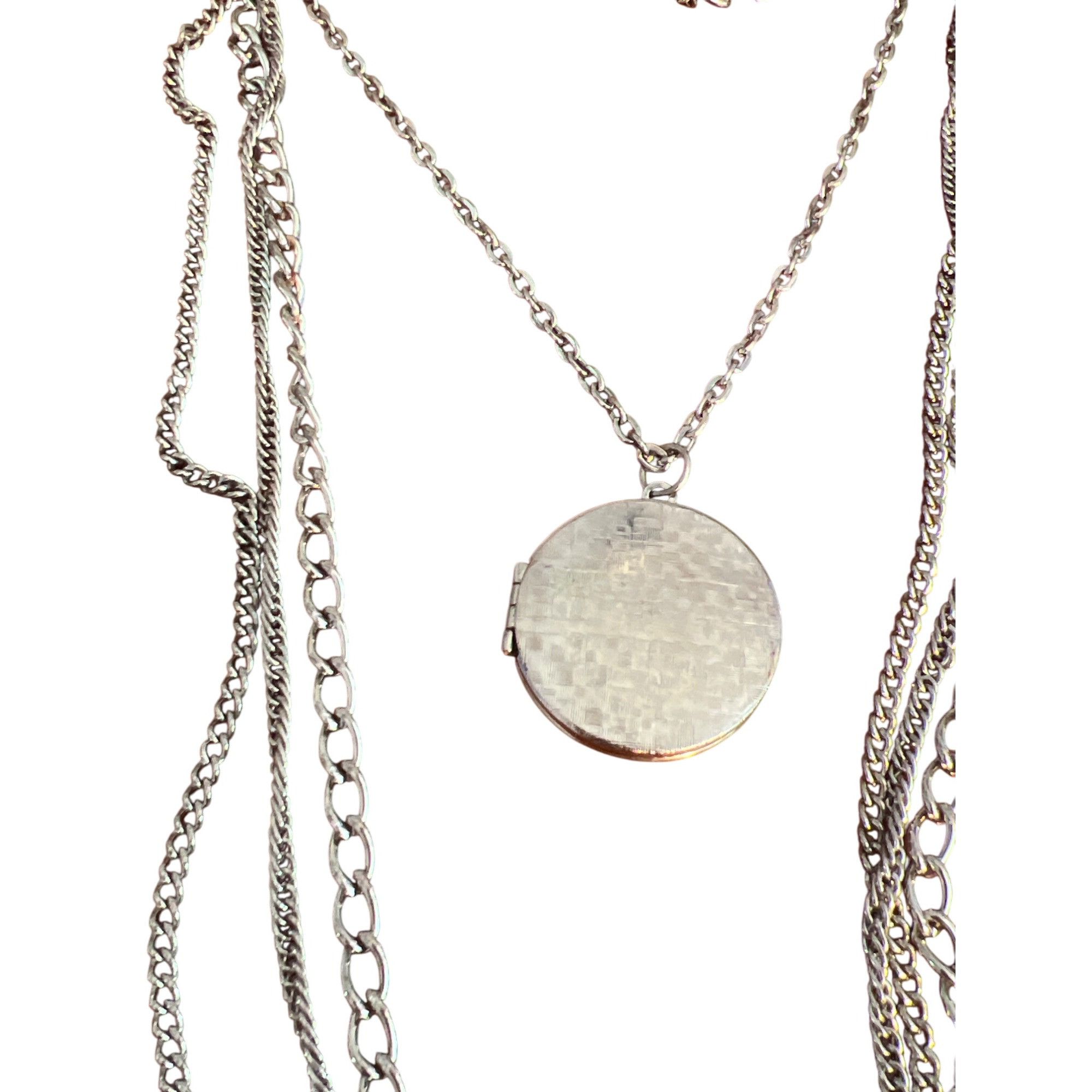 Other Vintage Silver Tone Multi Chain Locket Necklace Antique Port Size ONE SIZE - 3 Thumbnail