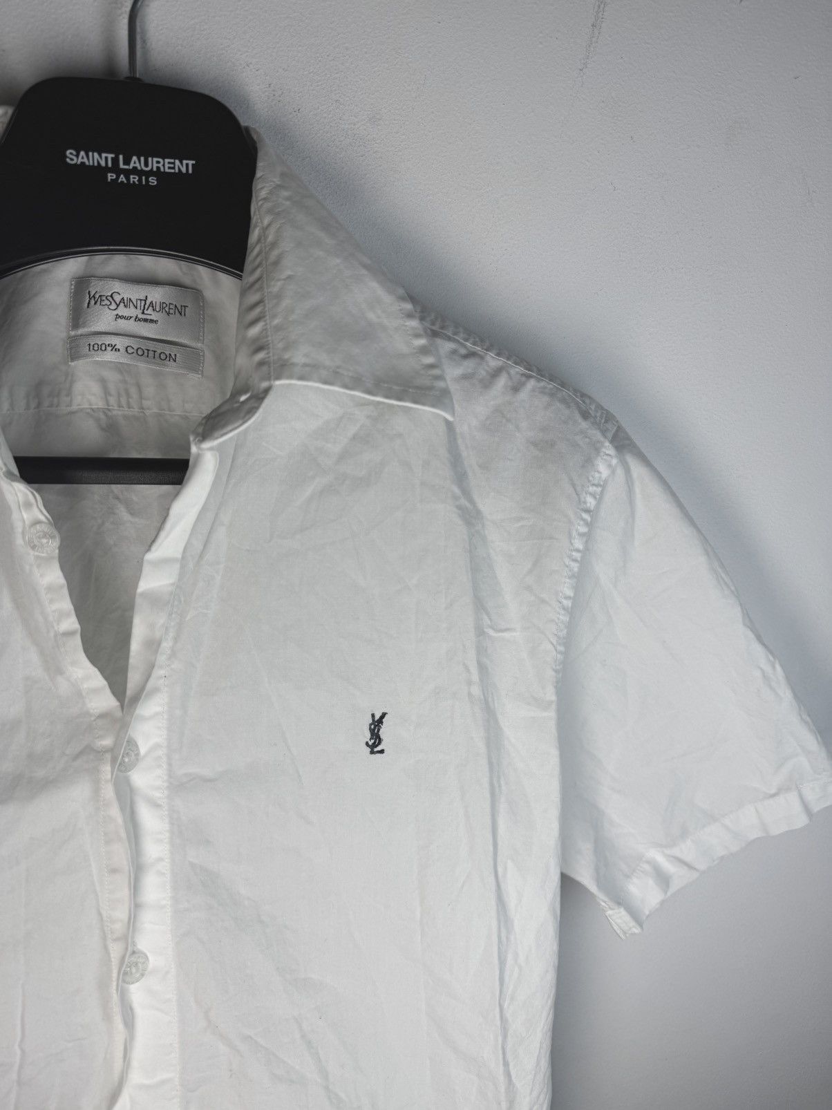 Yves Saint Laurent White YSL Shirt Summer Cotton Size US S / EU 44-46 / 1 - 4 Thumbnail