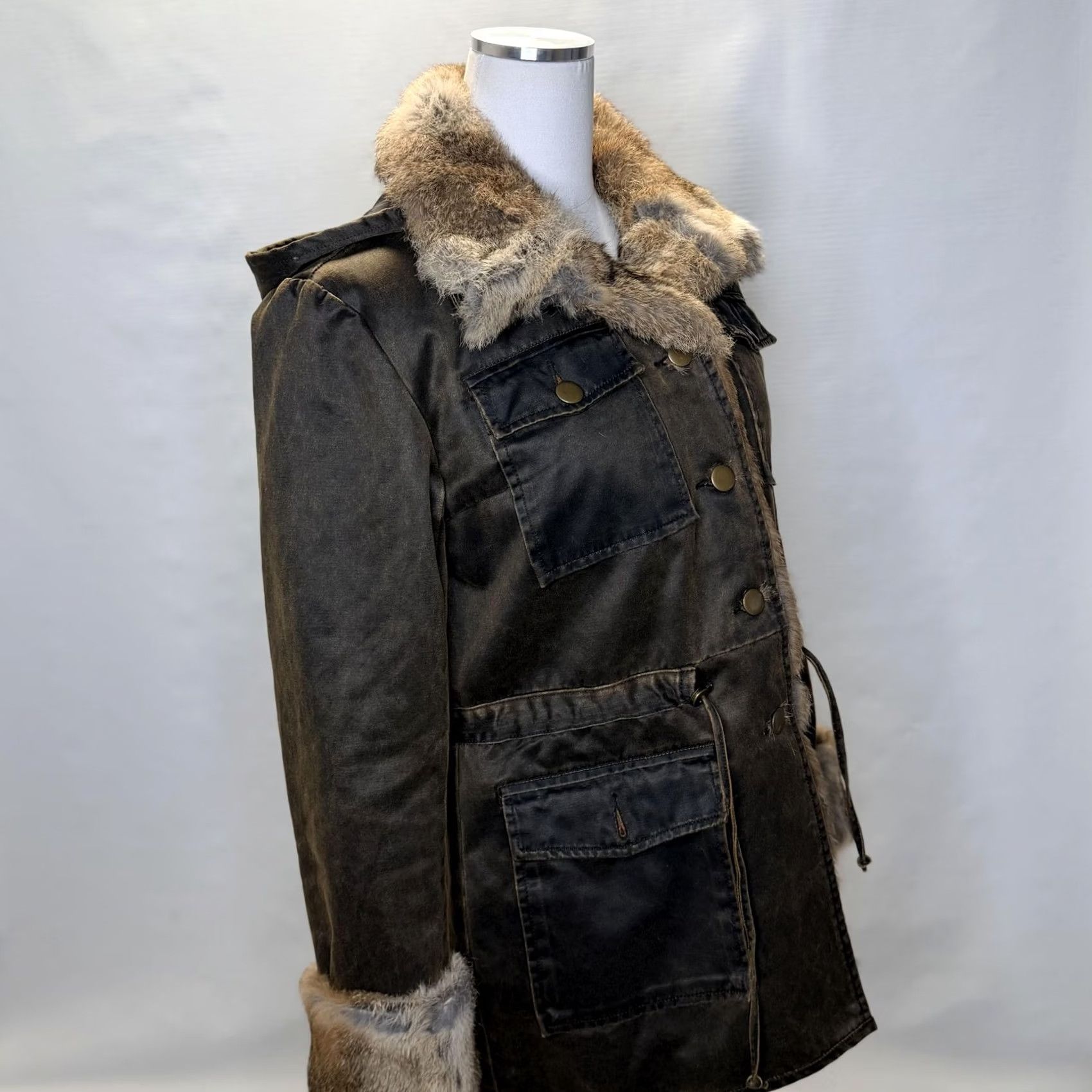 Vintage Sundance Coat Parka Womens Medium Brown Faux Fur Trim Hooded Mid-Length Jacket Size M / US 6-8 / IT 42-44 - 3 Thumbnail