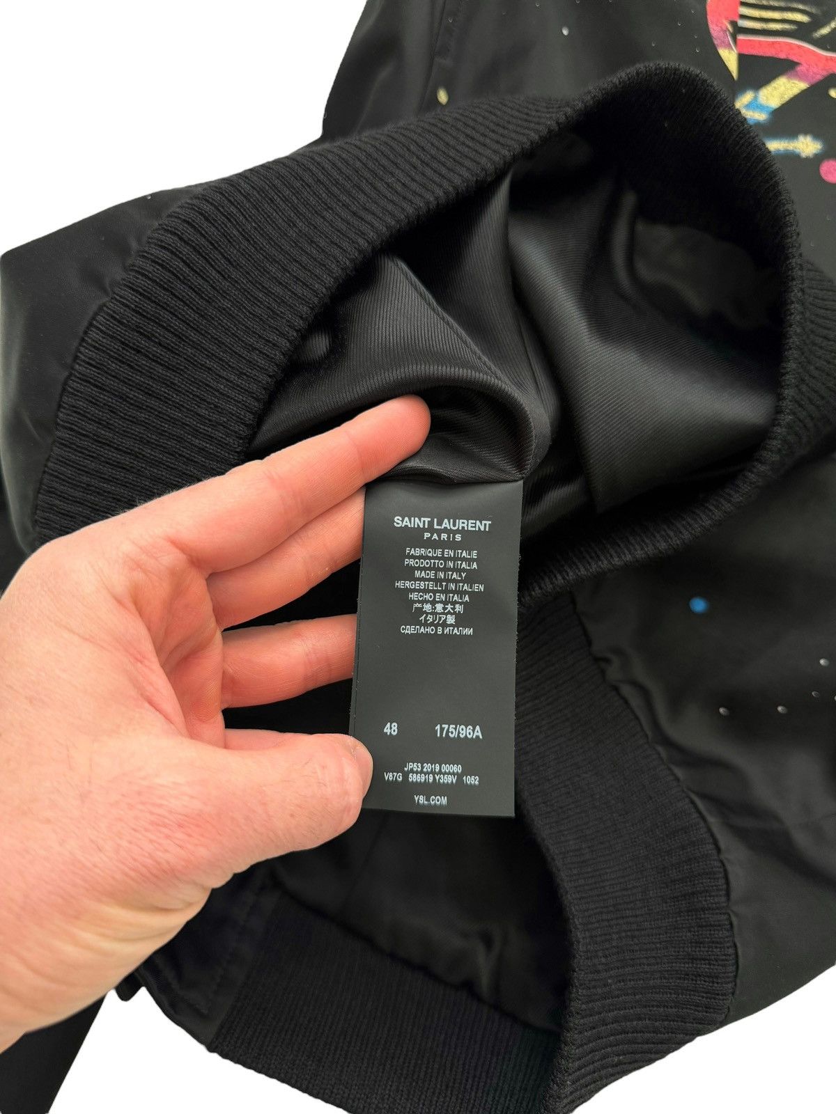 Saint Laurent Paris 2019 Black Galaxy Logo Souvenir Teddy Satin Bomber Size US M / EU 48-50 / 2 - 8 Thumbnail
