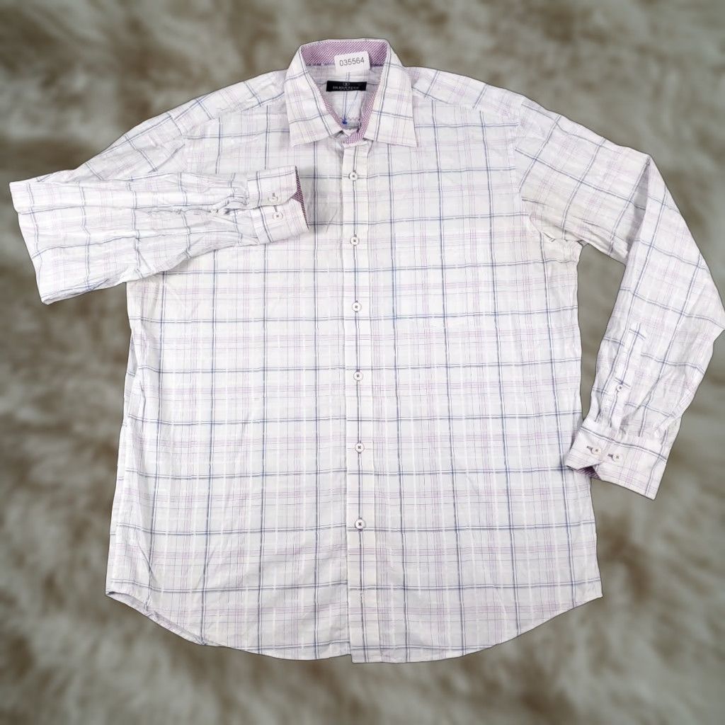 BUGATCHI Bugatchi Uomo Shirt Mens XL Purple Plaid Button-Up Long Sleeve Casual Classic Button-Up Collared Shirt Mens XL Purple Plaid Bugatchi Uomo Size US XL / EU 56 / 4 - 1 Thumbnail