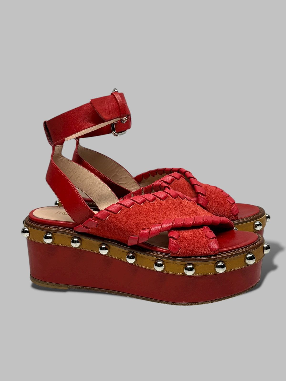 RED Valentino Red Valentino Studded Platform Sandals Hot Red 800$ RRP Size US 8 / IT 38 - 1 Thumbnail