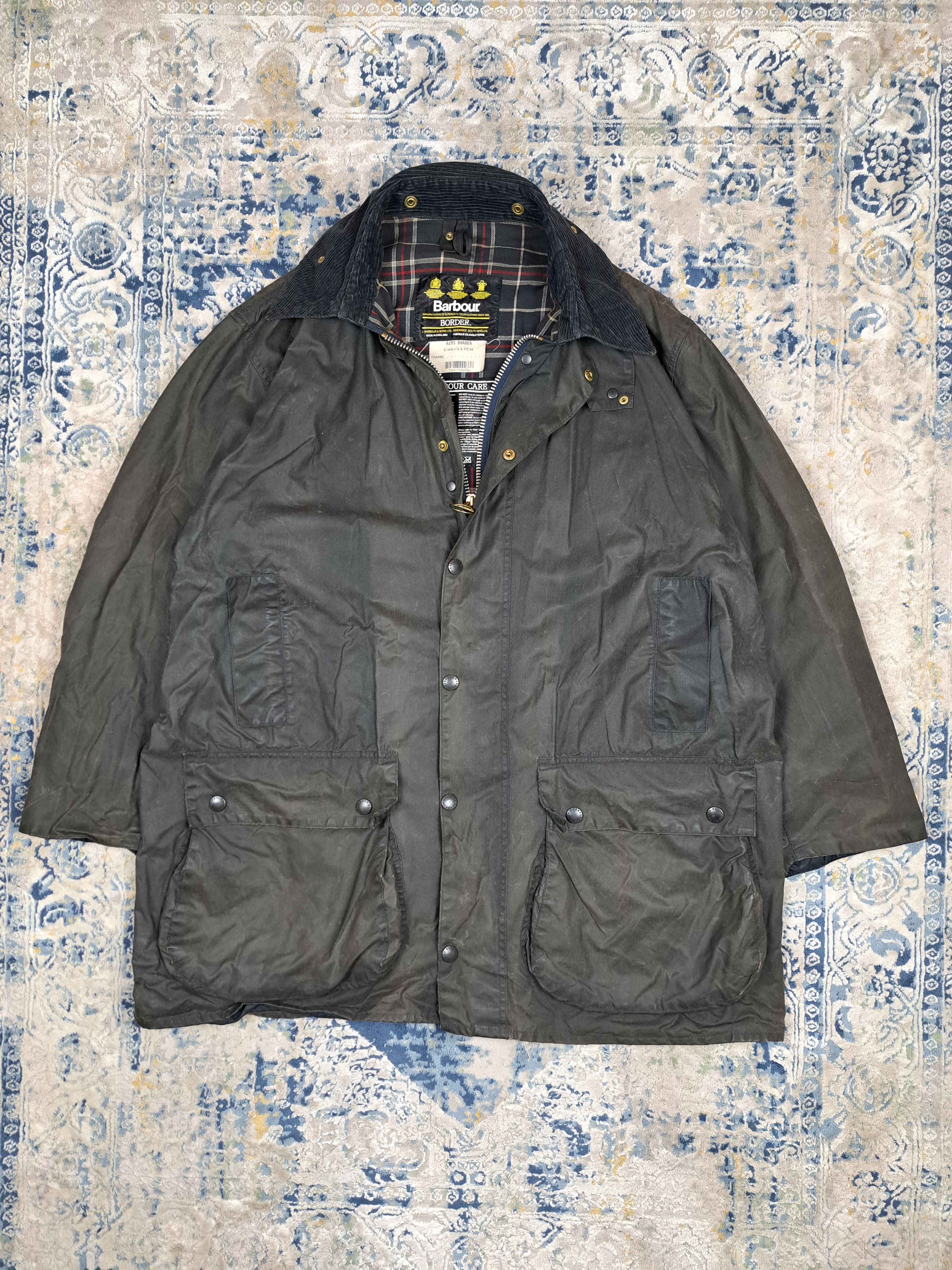 image of Vintage 90's Barbour Waxed Border Jacket Multipocket Heavy in Khaki, Men's (Size XL)