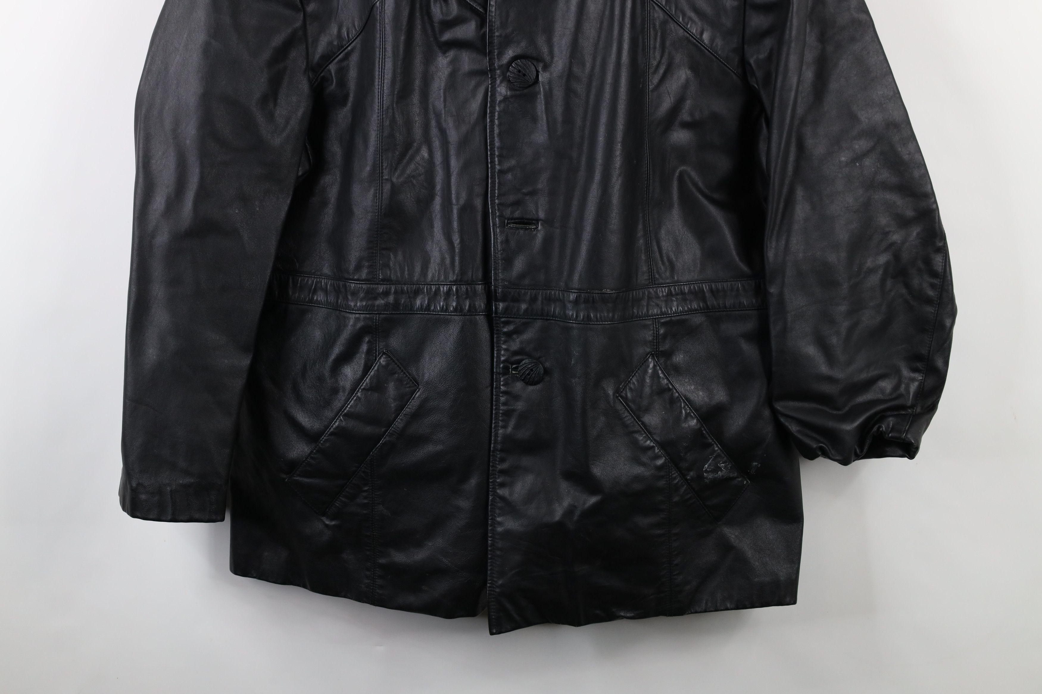 Vintage Vintage 70s Streetwear Leather Button Jacket Black Size US XXL / EU 58 / 5 - 3 Thumbnail