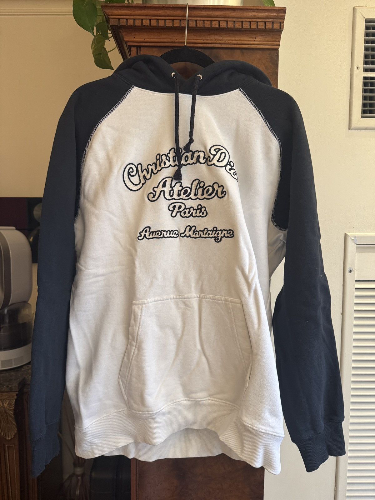 Dior Navy Blue and White Hoodie with Logo Atelier Embroidery