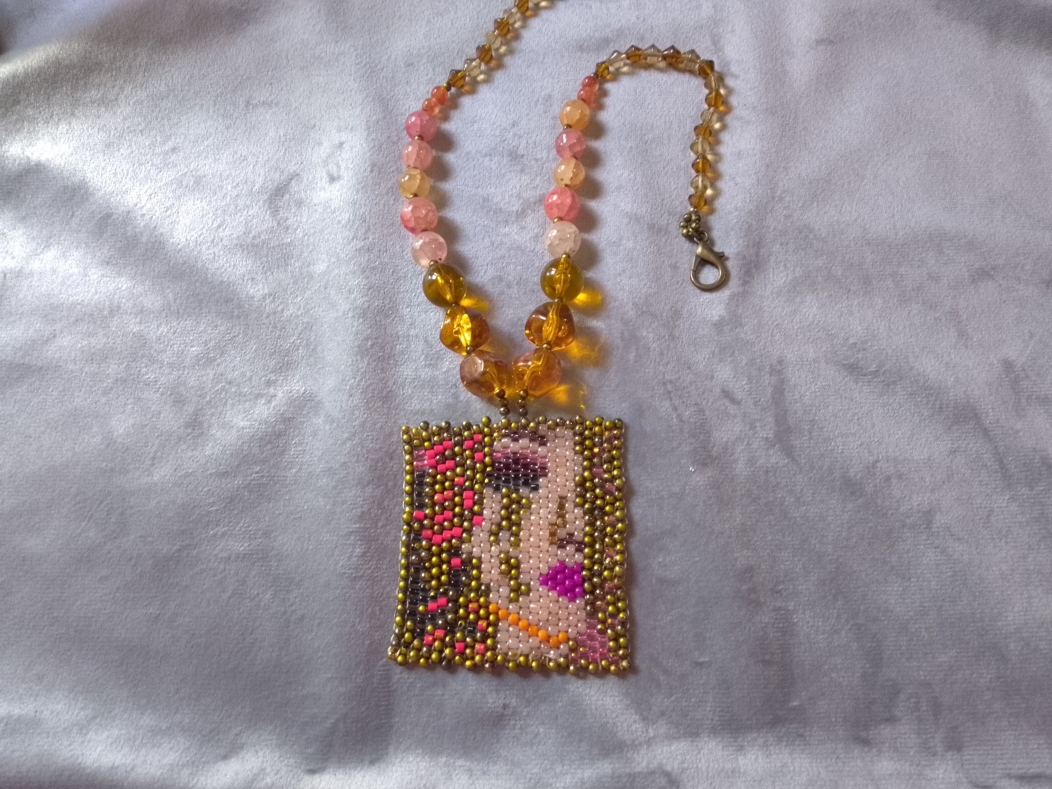 Handmade Necklace. Gemstones Agata+resin pearls. Pendant art.Boho Size ONE SIZE - 1 Thumbnail