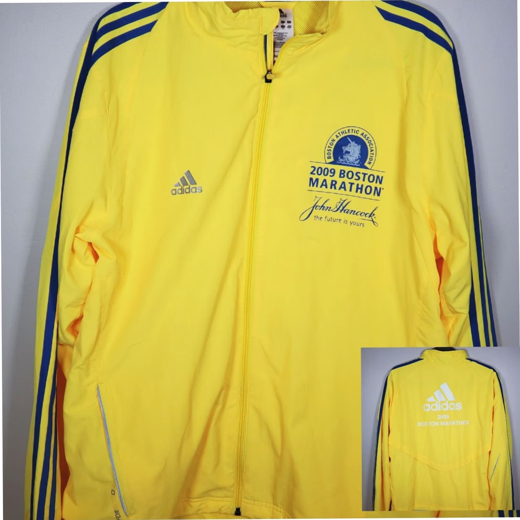 Adidas Adidas 113th Boston Marathon Lightweight Running Jacket Yellow Blue Men's L Size US L / EU 52-54 / 3 - 2 Thumbnail