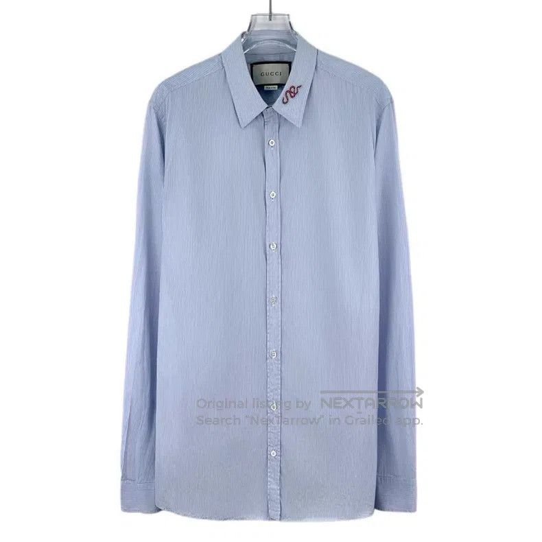 Gucci Gucci Light blue striped neckline embroidery cotton lapel Size US XXS / EU 40 - 1 Thumbnail