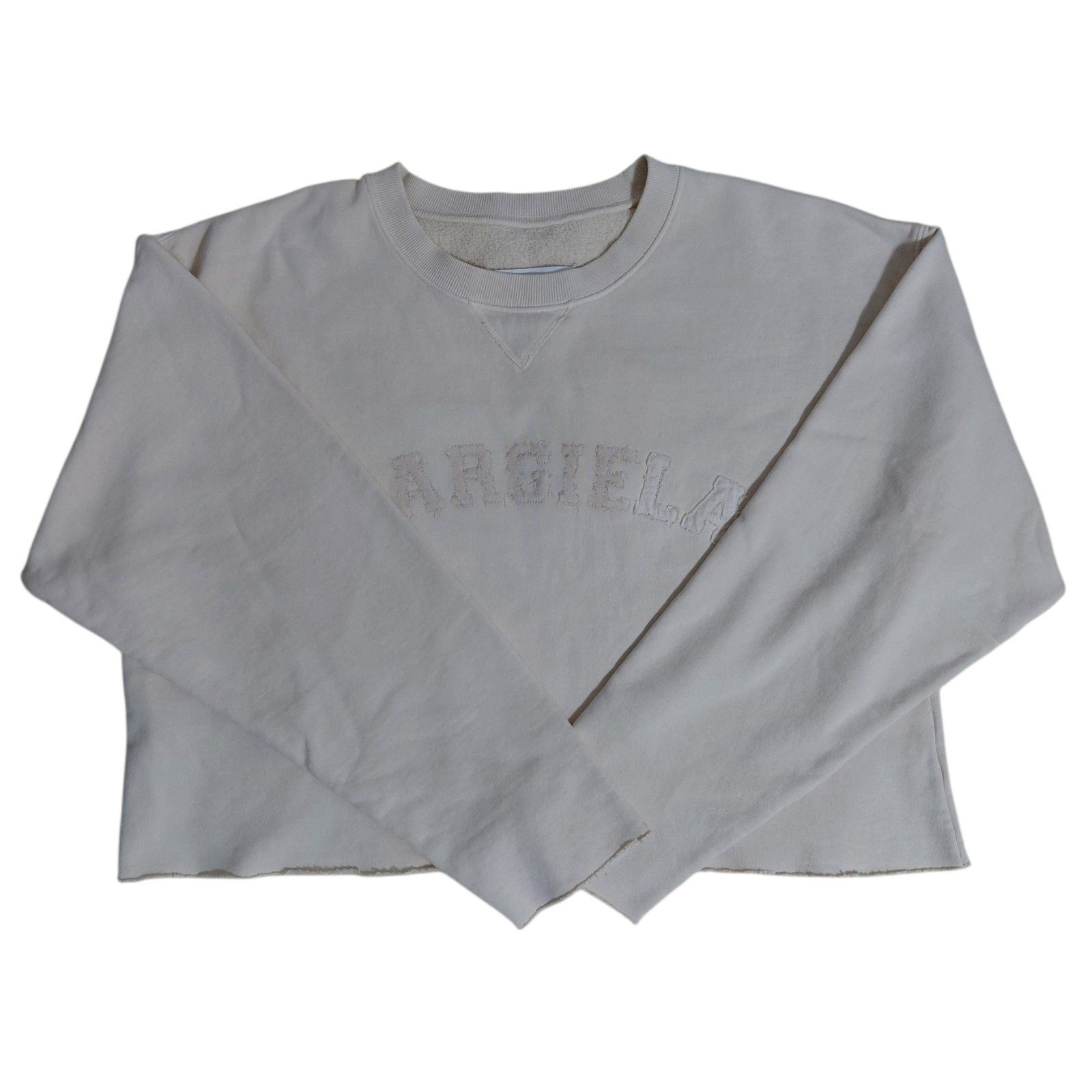 Maison Margiela Maison Margiela Distressed Logo Cropped Sweatshirt Wit Label Size L / US 10 / IT 46 - 1 Thumbnail