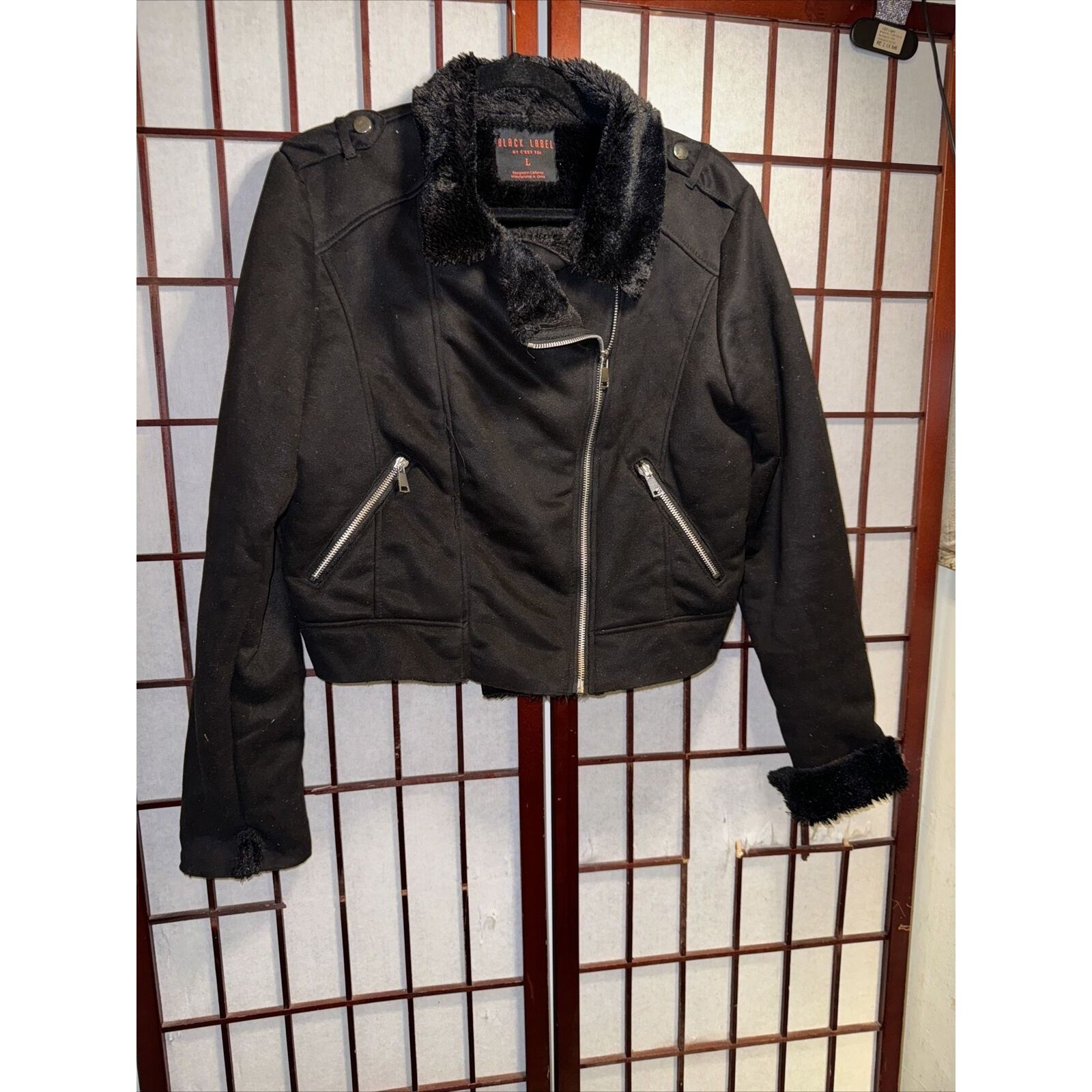Black Label Black Label Cropped Biker Jacket Black Faux Suede Faux Shear Size L / US 10 / IT 46 - 8 Thumbnail