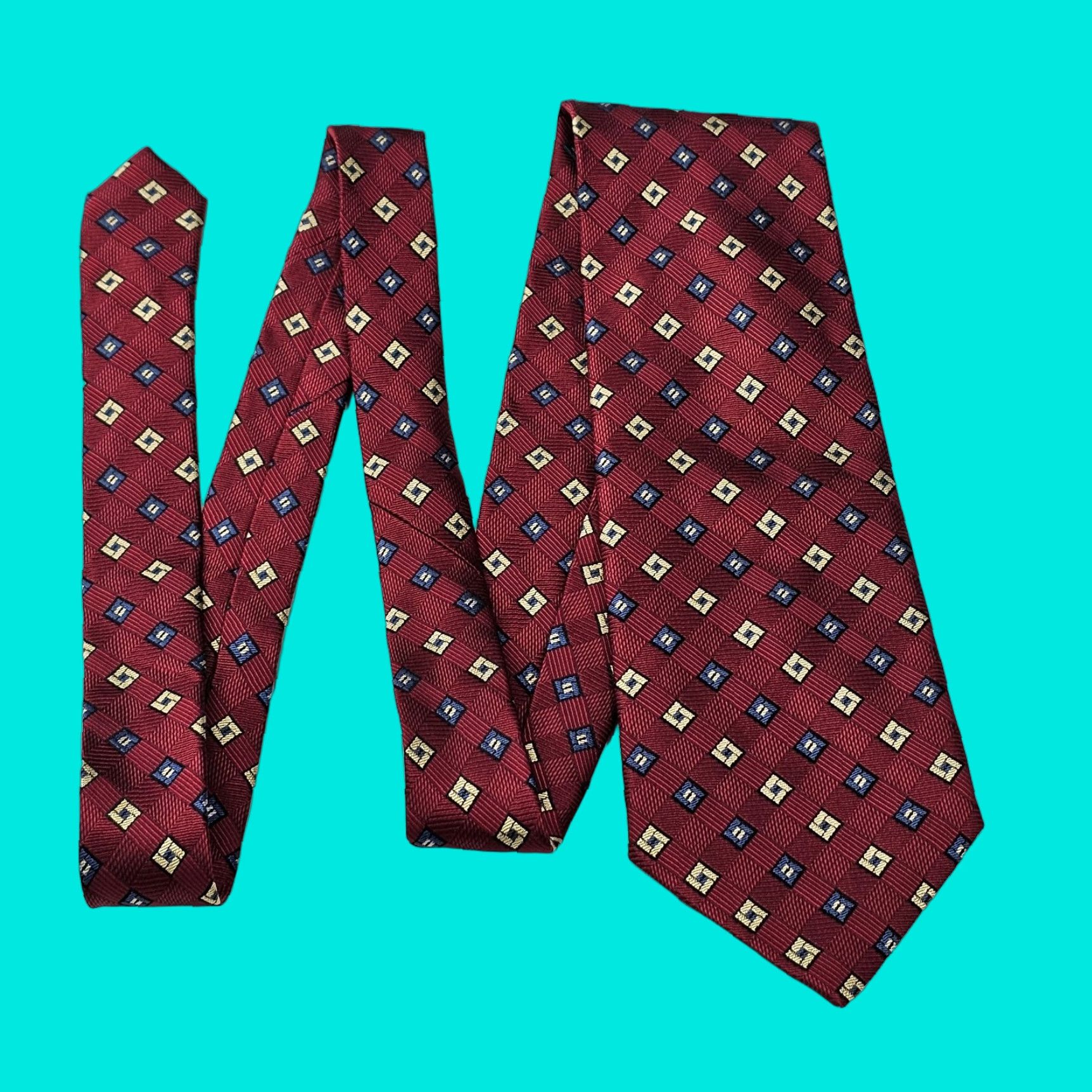 Asket VINTAGE Bruno Piattelli Silk Necktie Red Basket Weave Squares Hand Made Classic Mens Tie 57.5" X 4" Silk Necktie White? Wait. Size ONE SIZE - 1 Thumbnail