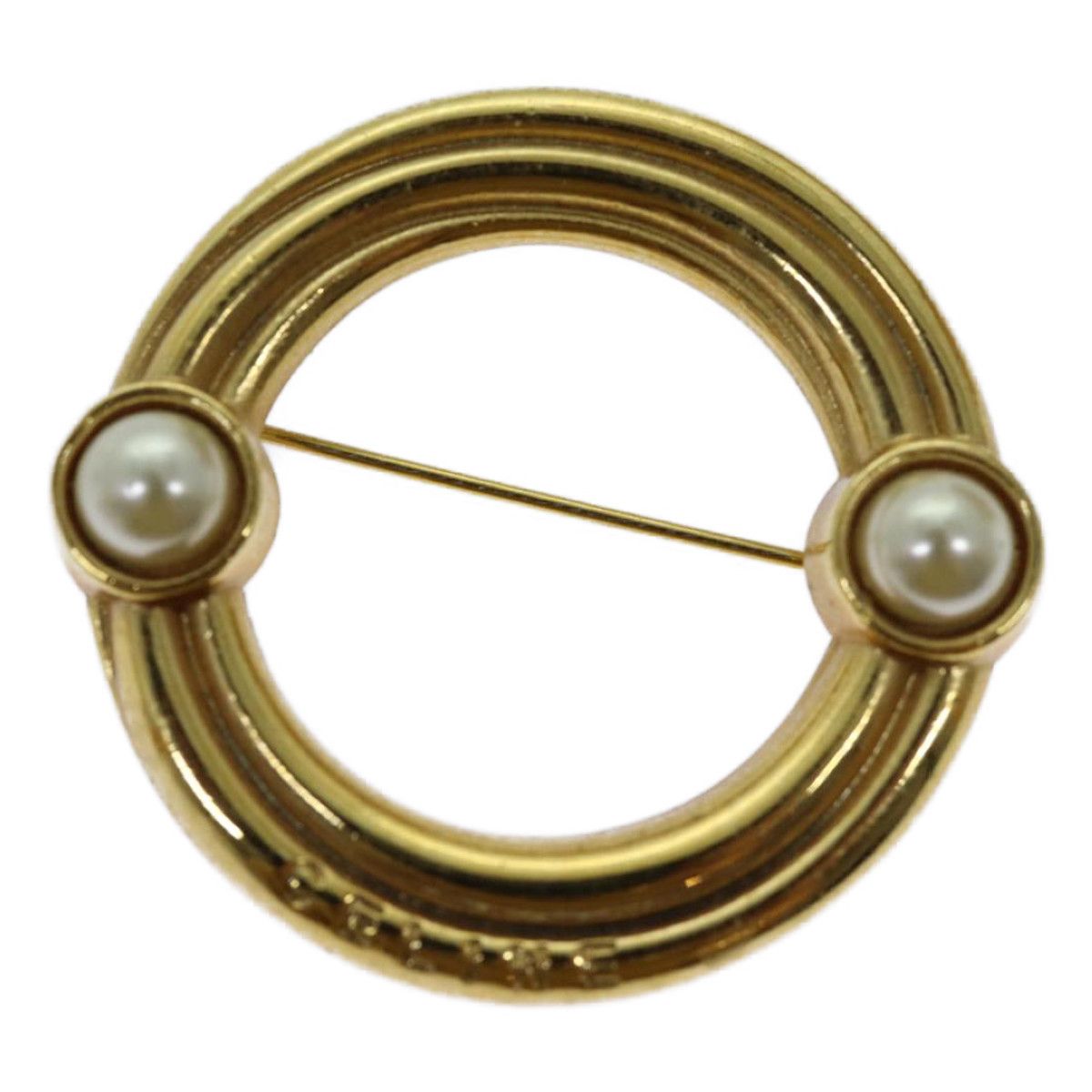 image of Celine Circle Brooch Metal Gold Auth Ar11594B, Women's
