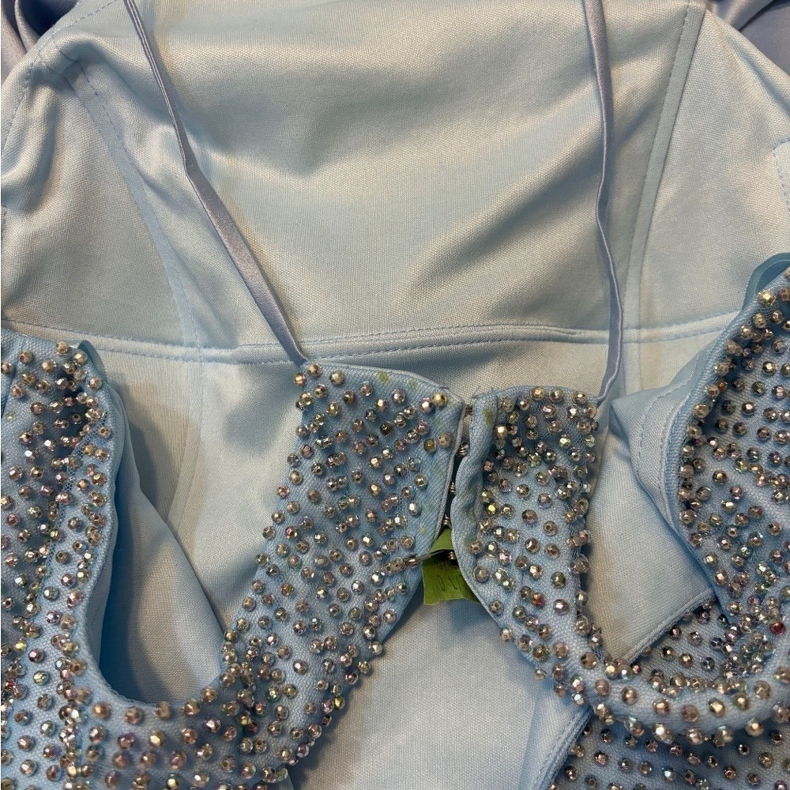 Other La Femme Light Blue Bead High Neck Cut Out Formal Prom Dress Size S / US 4 / IT 40 - 6 Thumbnail