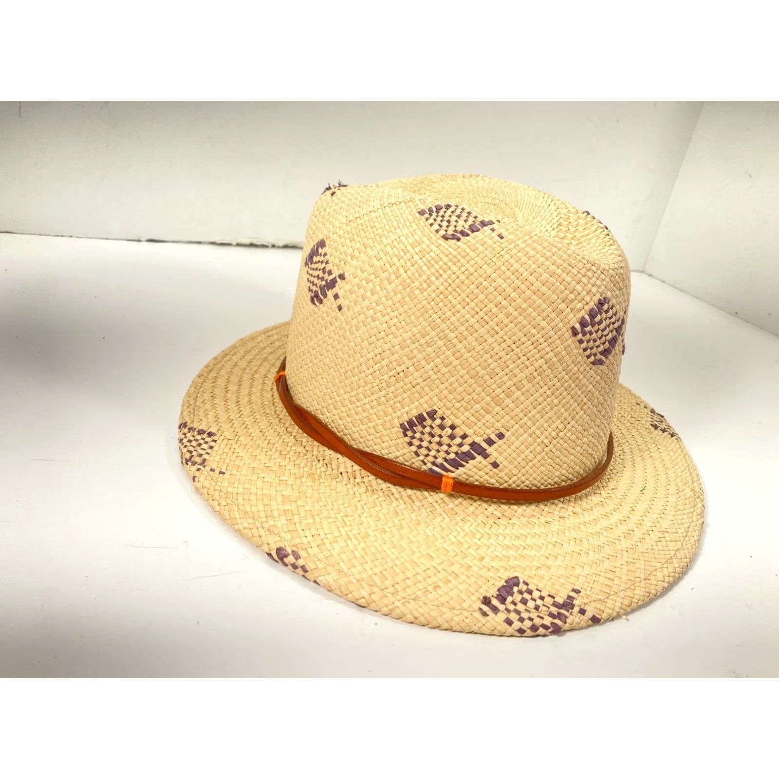 Brooks Brothers VINTAGE Brooks Brothers Panama Fedora Straw Hat Mens S/M Beige Fish Print Western Cowboy Size ONE SIZE - 3 Thumbnail