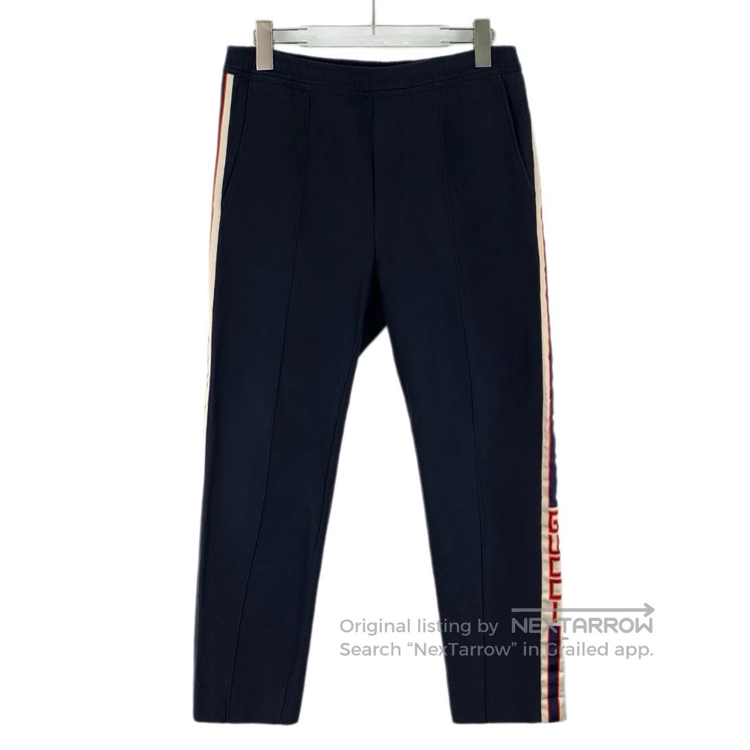 Gucci Guicci Navy Blue Side Striped Logo Letter Casual Trousers| Size US 30 / EU 46 - 1 Thumbnail