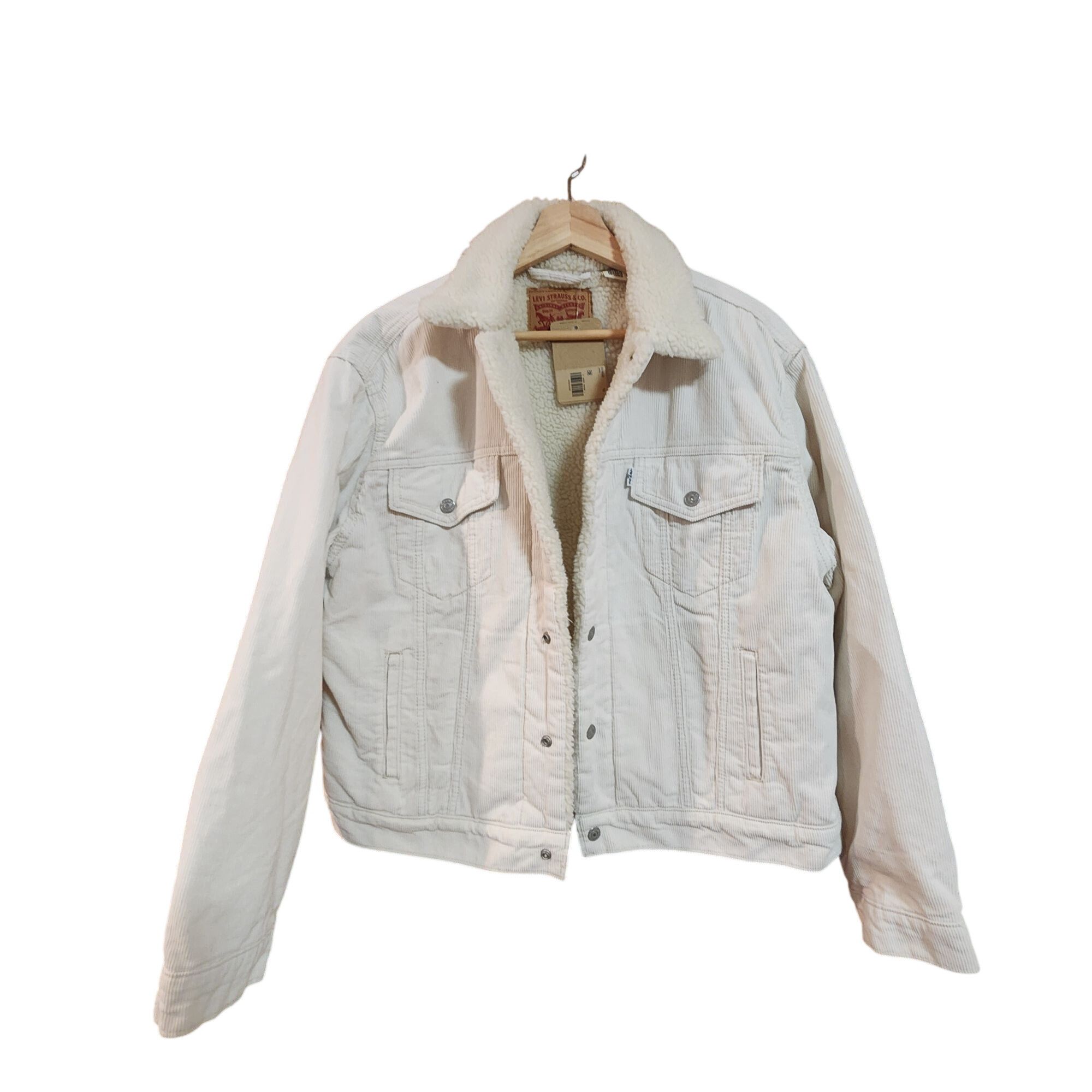 Other Levis Ex Boyfriend White Corduroy Sherpa Lined Trucker Jacke Size XL / US 12-14 / IT 48-50 - 1 Thumbnail