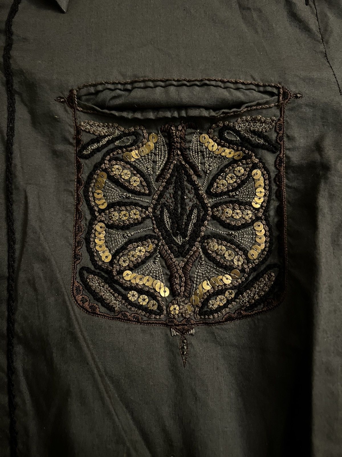 Dries Van Noten RARE 90s Dries Van Noten khaki button up shirt embroidery Size US S / EU 44-46 / 1 - 2 Thumbnail