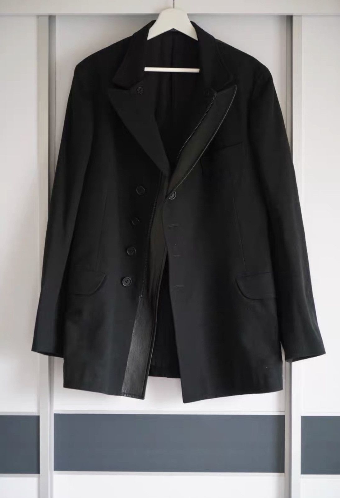 Yohji Yamamoto Yohji Yamamoto 13aw Asymmetric Zip Leather Panel Blazer K4 Size US M / EU 48-50 / 2 - 1 Thumbnail