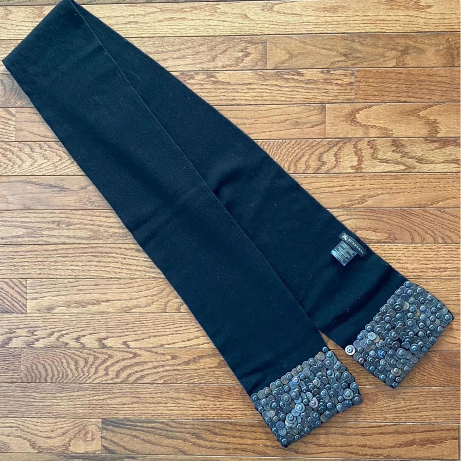 Burberry BURBERRY Black Cashmere Scarf with Copper Metallic Trim EUC Size ONE SIZE - 2 Thumbnail