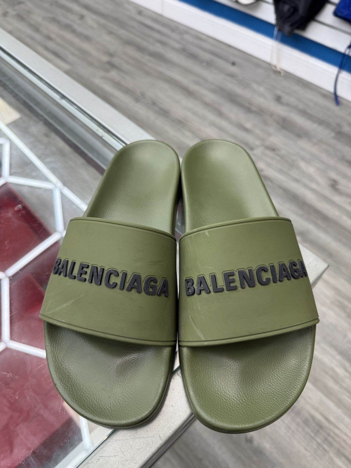 Balenciaga Balenciaga Pool Slides - Green/Khaki Size US 10 / EU 43 - 1 Thumbnail