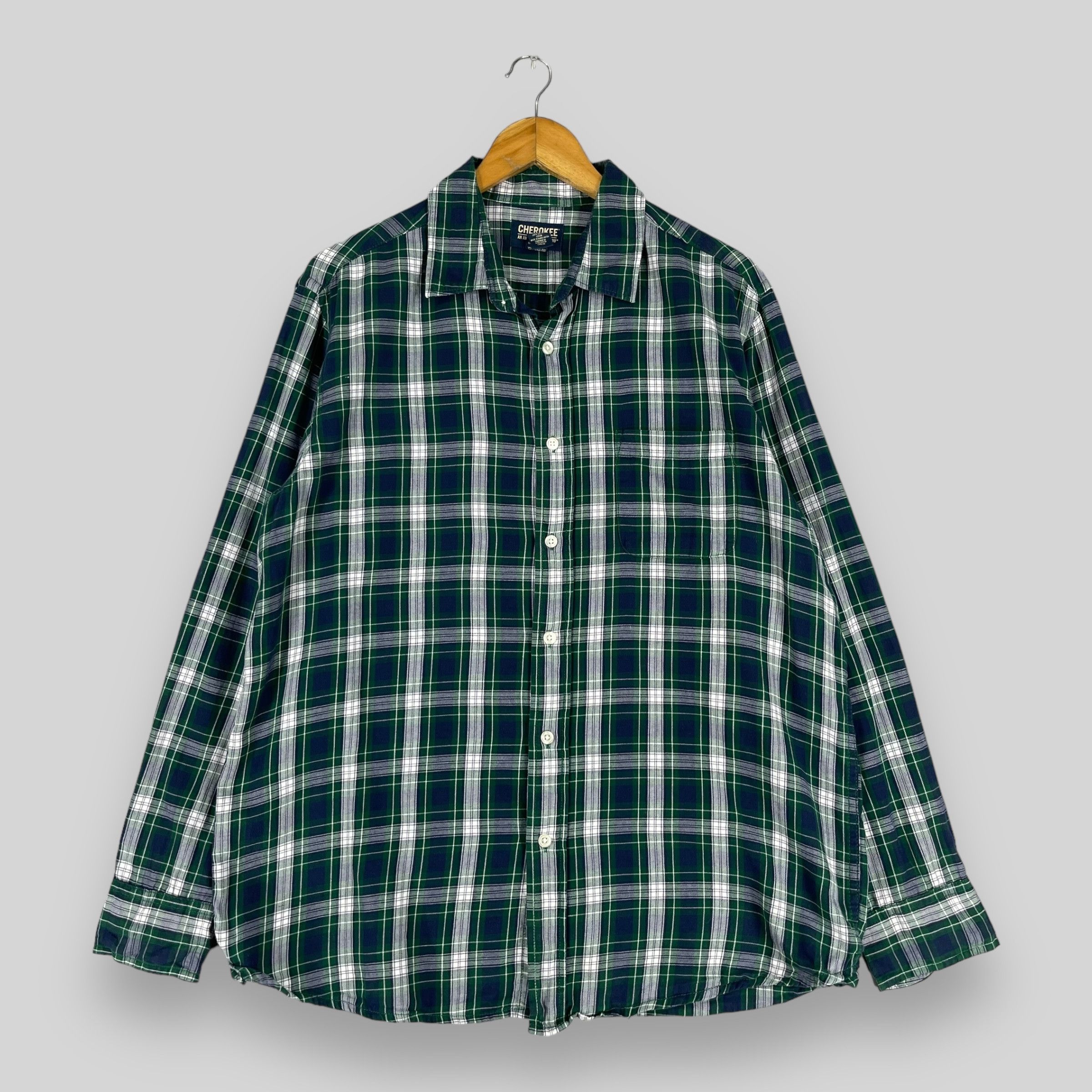 Cherokee × Flannel Vintage Plaid Checkered Green Tartan Flannel Button Up Size US L / EU 52-54 / 3 - 1 Thumbnail