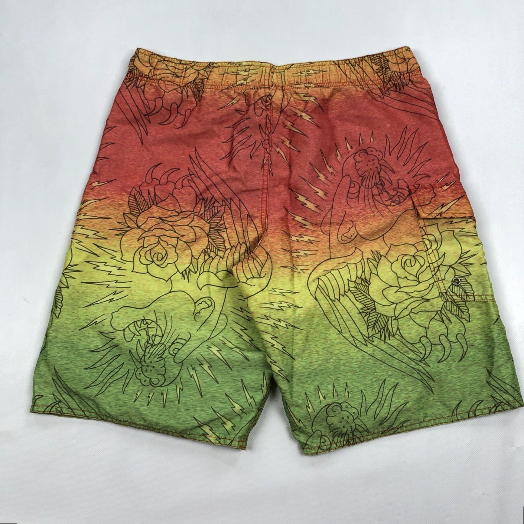Ed Hardy Ed Hardy Board Shorts Mens S Ombre Tattoo Art Graphic Print Quick Dry Beach Swim Trunks Red Yellow Size US 29 - 7 Thumbnail