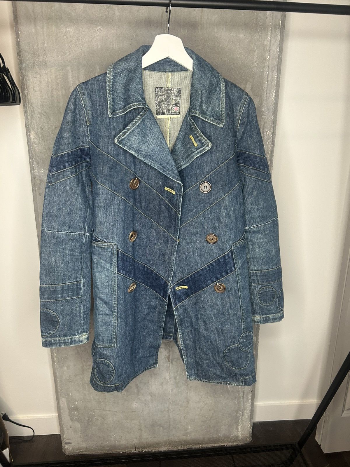 Undercover 2001AW D.A.V.F Patchwork Denim Overcoat | Grailed