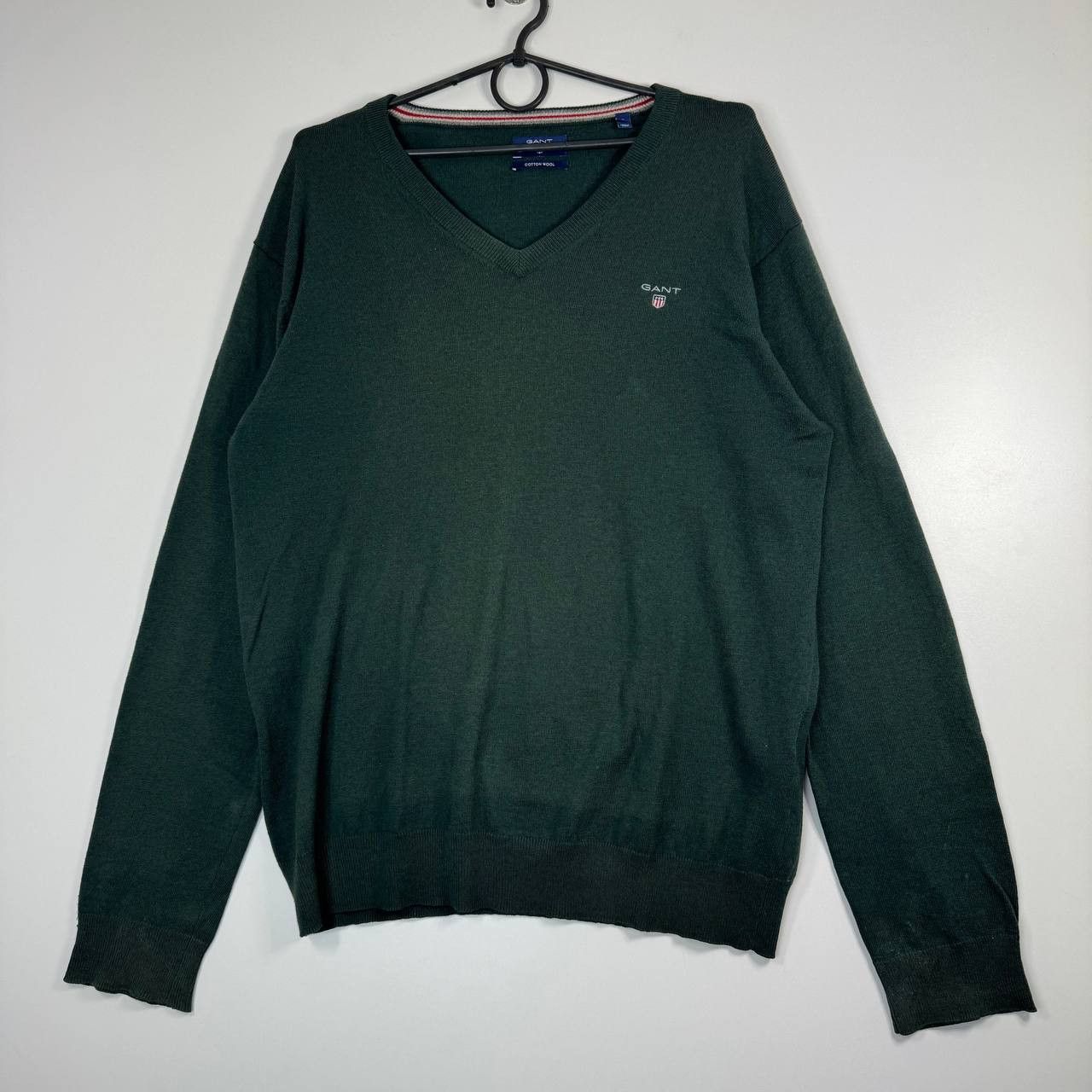 Gant GANT Mens Sweater V Neck Cotton Wool Green Classic Size L Size US L / EU 52-54 / 3 - 1 Thumbnail