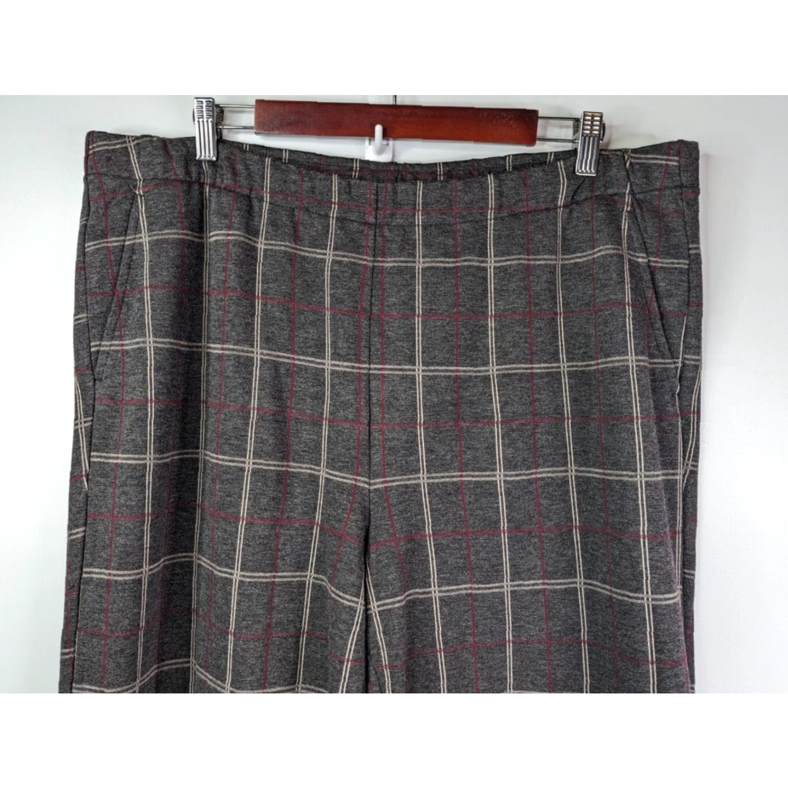 J. Jill J Jill Ponte Slim Leg Pants XL Tall Black Plaid Elastic Waist Stretch Full Length Size 40" / US 18 - 2 Thumbnail
