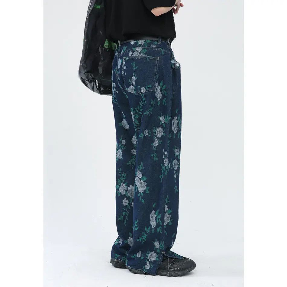 Japanese Brand Retro loose straight leg jacquard jeans Size US 32 / EU 48 - 4 Thumbnail