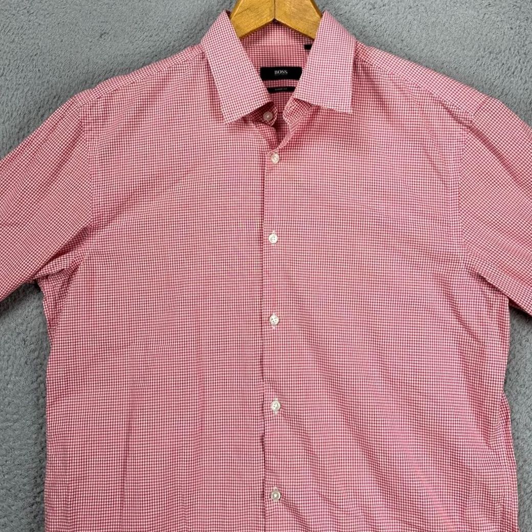 Hugo Boss HUGO BOSS Dress Shirt Mens 16 Red White Pin Check Sharp Fit Button Up Size 42R - 2 Thumbnail