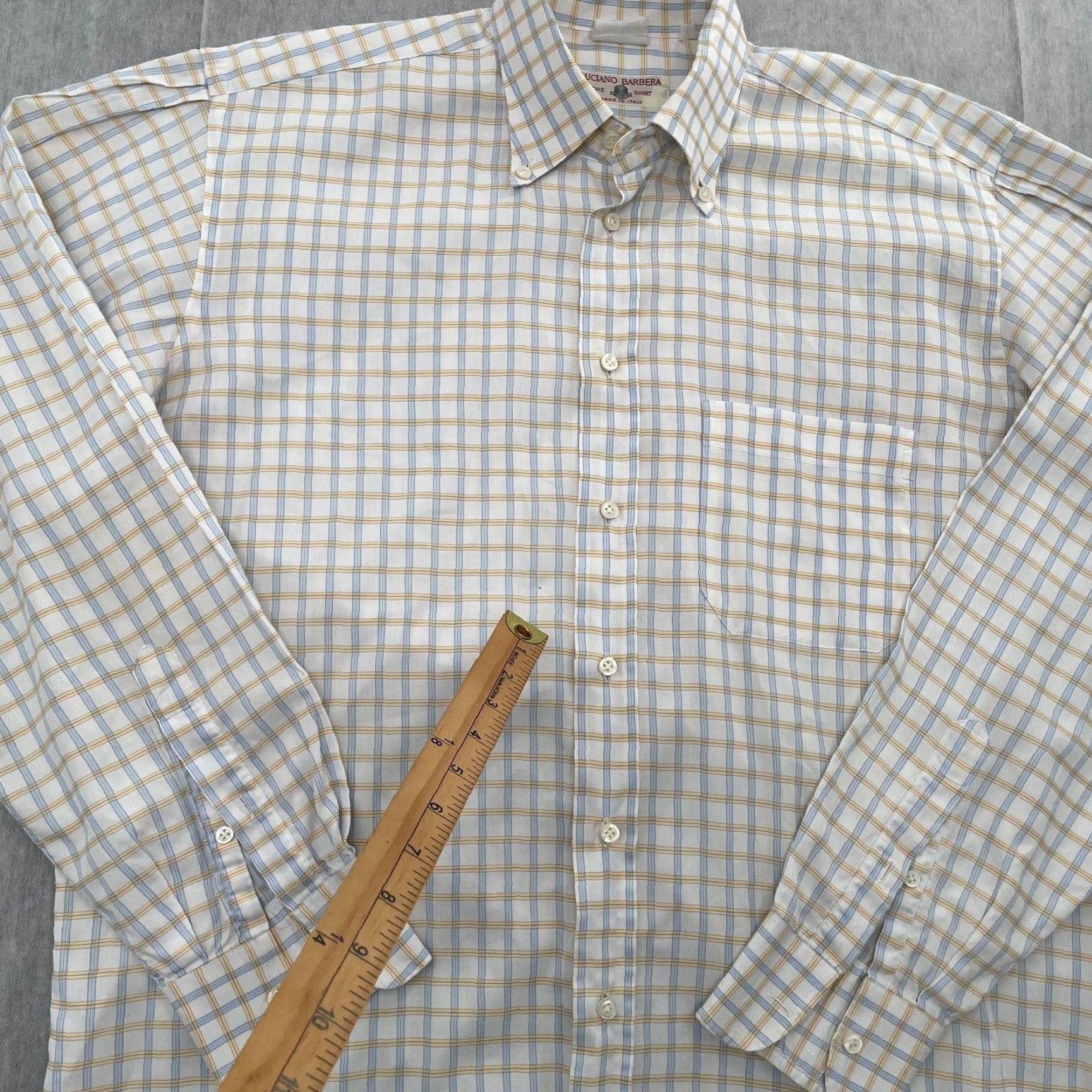 Vintage VINTAGE Luciano Barbera Shirt Adult Large Long Sleeve Button-Up Check Casual Mens L White Blue Yellow Size US L / EU 52-54 / 3 - 7 Thumbnail