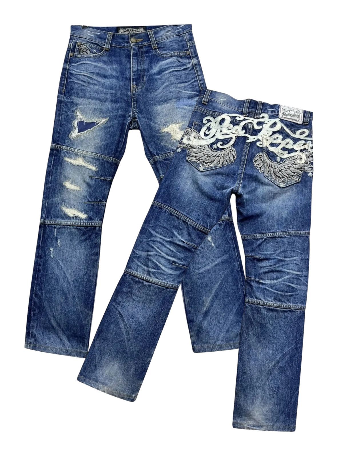 Wings Of Liberty FYE🔥Vintage RED PEPPER Punk Angel Wings Big Spell-out Jeans Size US 31 - 1 Thumbnail