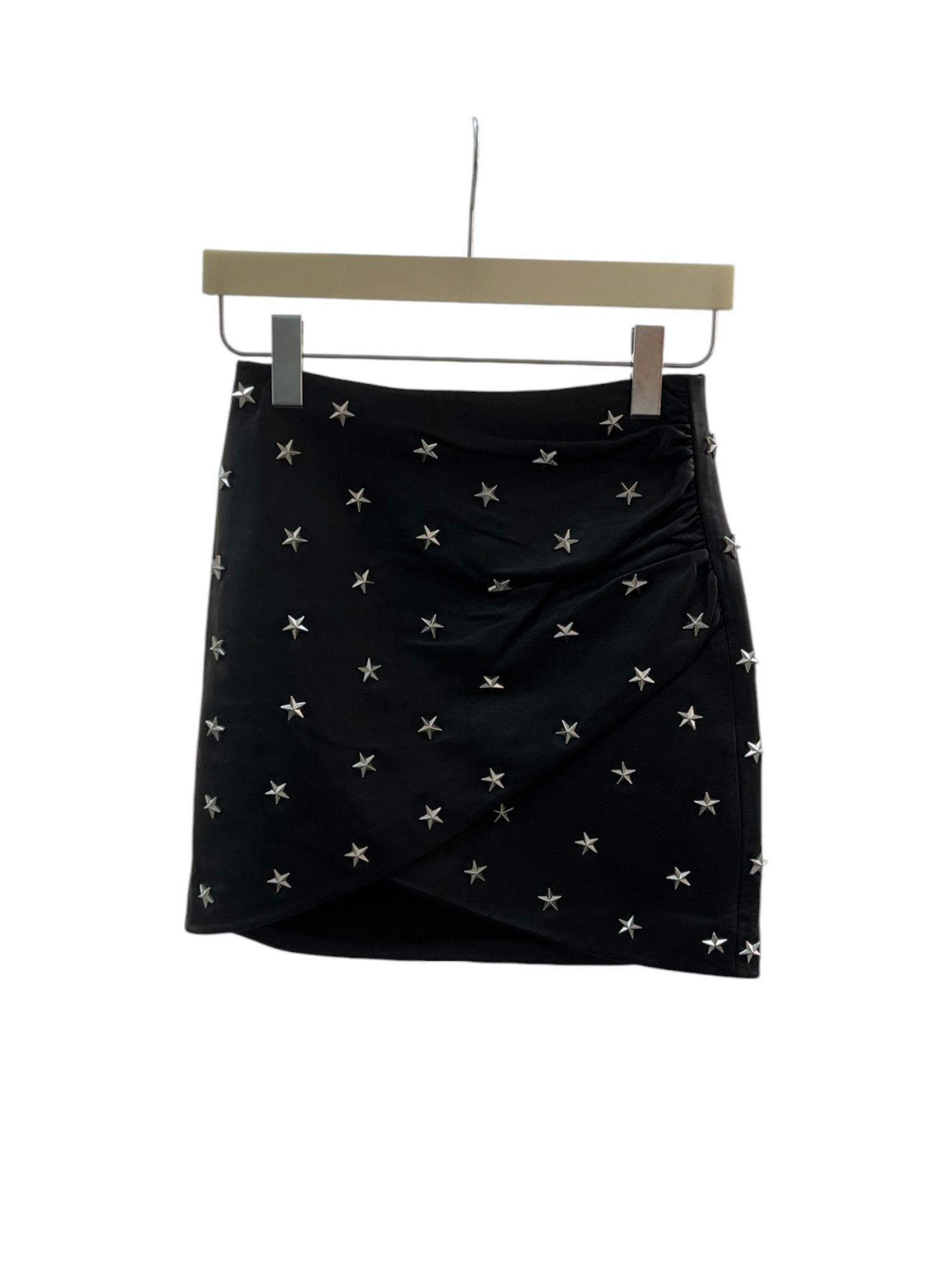 Alice + Olivia Black Lamb Leather Skirt With Overall Star Studded Size 25" / US 0 / IT 36 - 1 Thumbnail