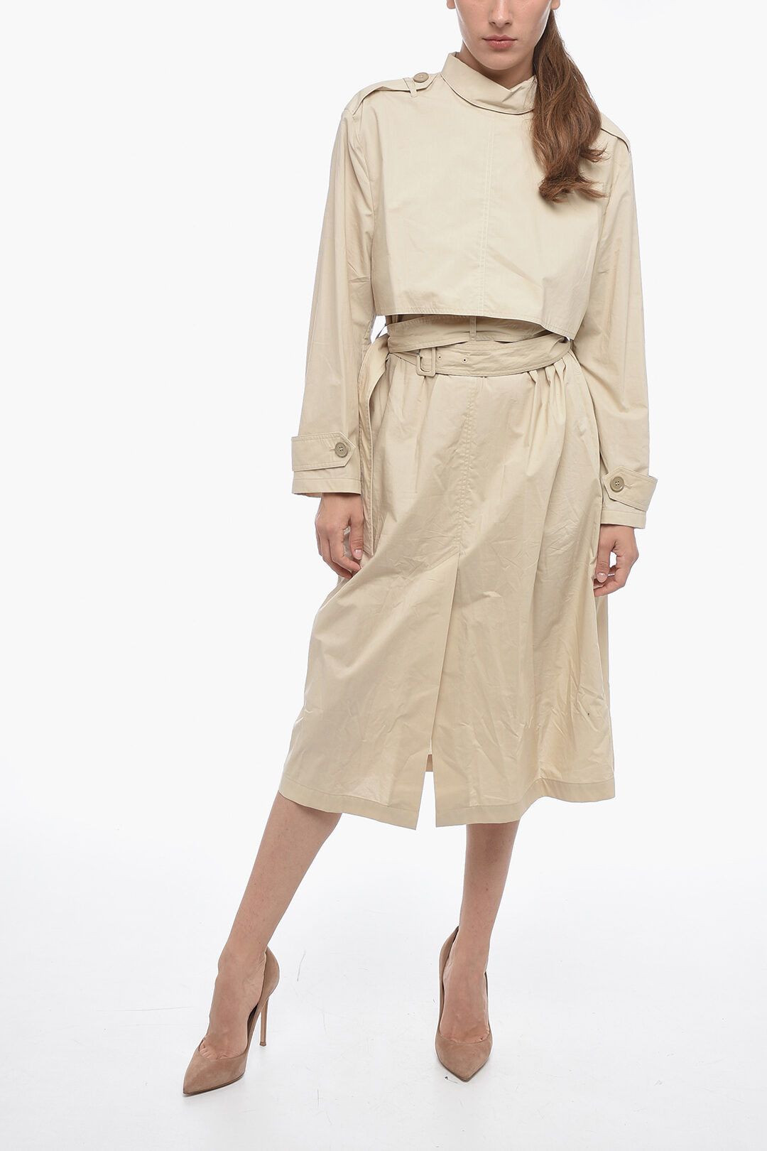 Maison Margiela og1mm1224 Trench-shaped Popeline Midi Dress in Beige Size M / US 6-8 / IT 42-44 - 1 Thumbnail