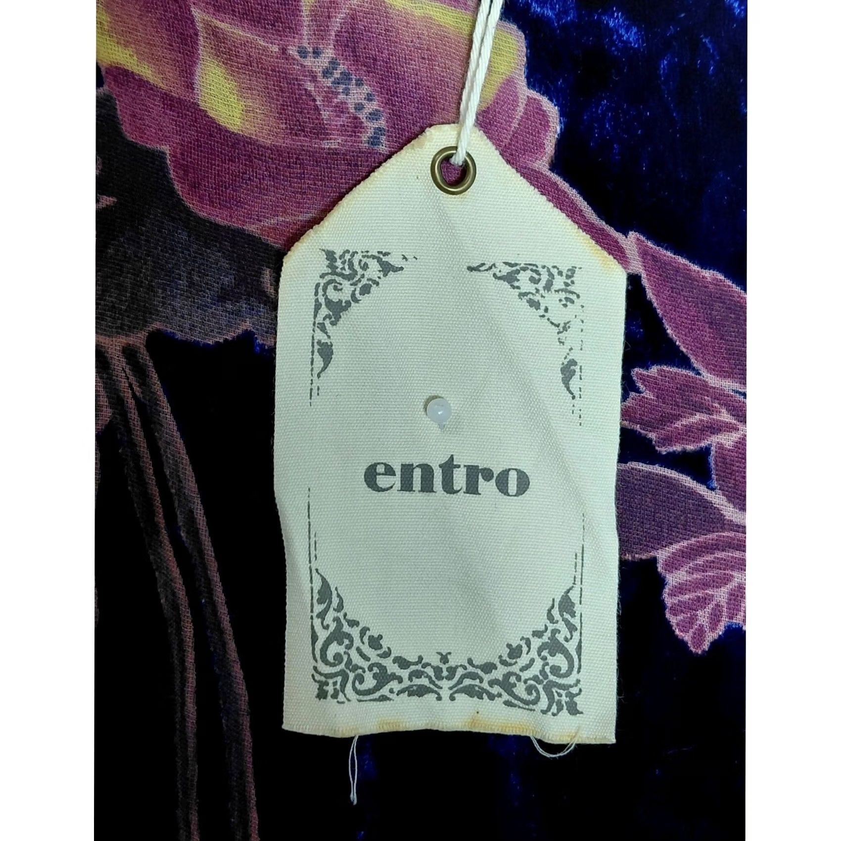 Velvet Entro Floral Velvet Dress Blue Sleeveless Halter Short Size L Size 36" / US 14 / IT 50 - 6 Thumbnail