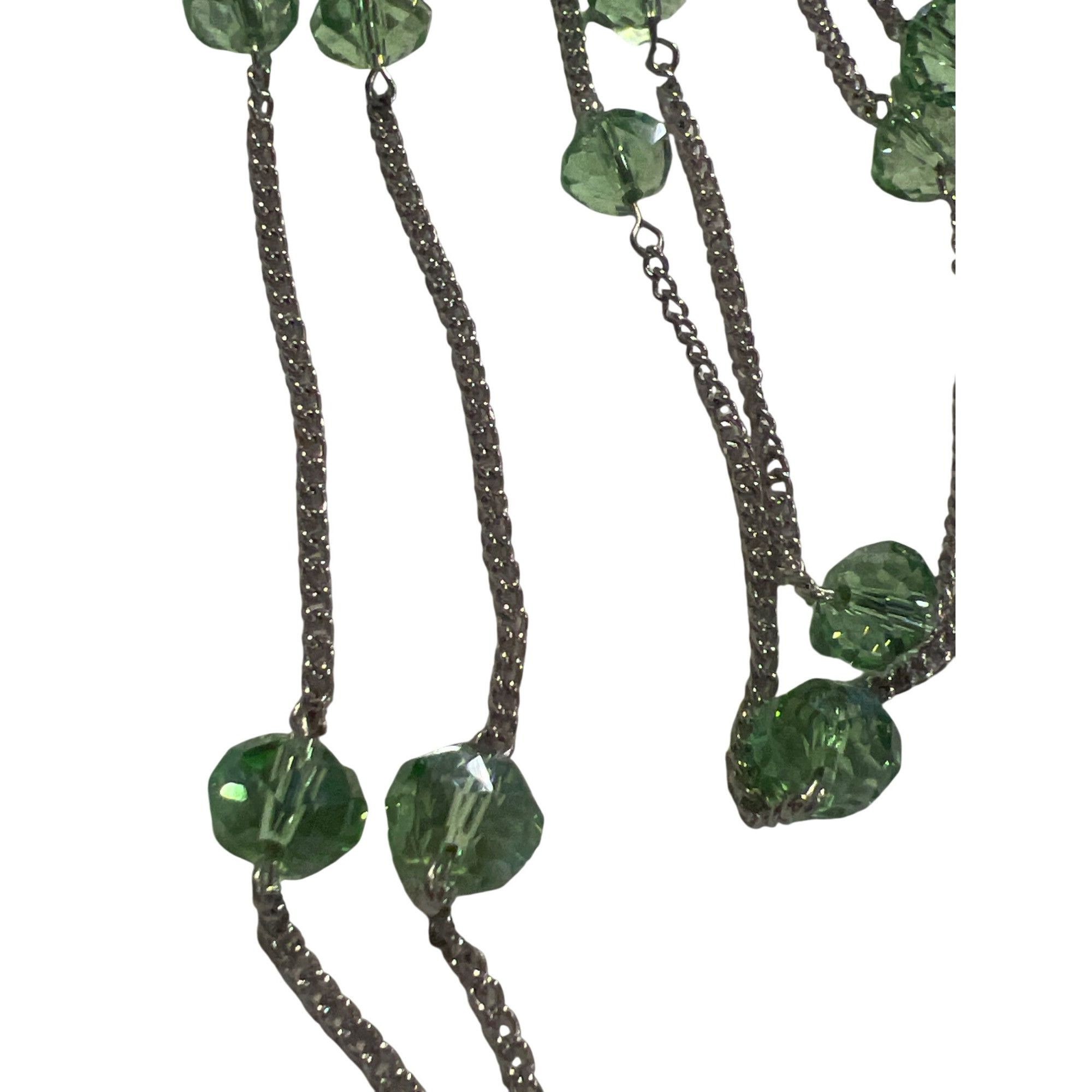 Other You and I Long Silver Tone Necklace Green Glass Faceted Bead Size ONE SIZE - 2 Thumbnail