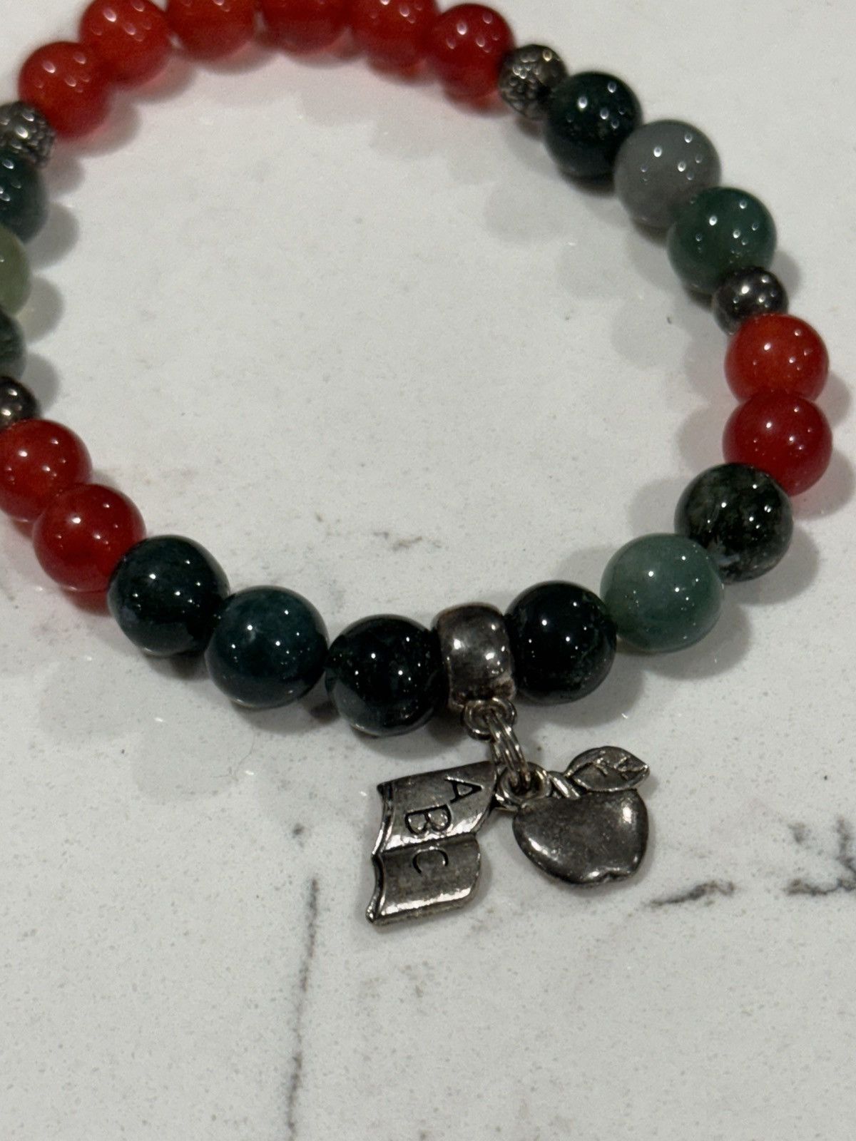 Handmade Handmade Gemstone Talisman Teacher Bracelet agatejade,silver Size ONE SIZE - 1 Thumbnail
