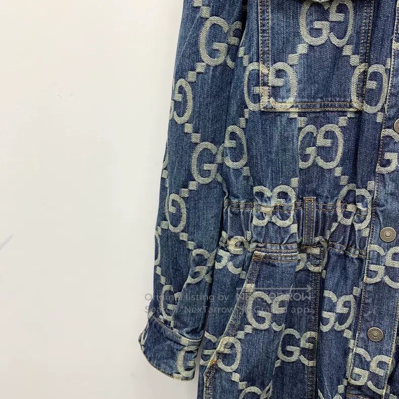Gucci Gucci Blue logo jacquard full-print cotton lapel single-br Size 28" / US 6 / IT 42 - 4 Thumbnail