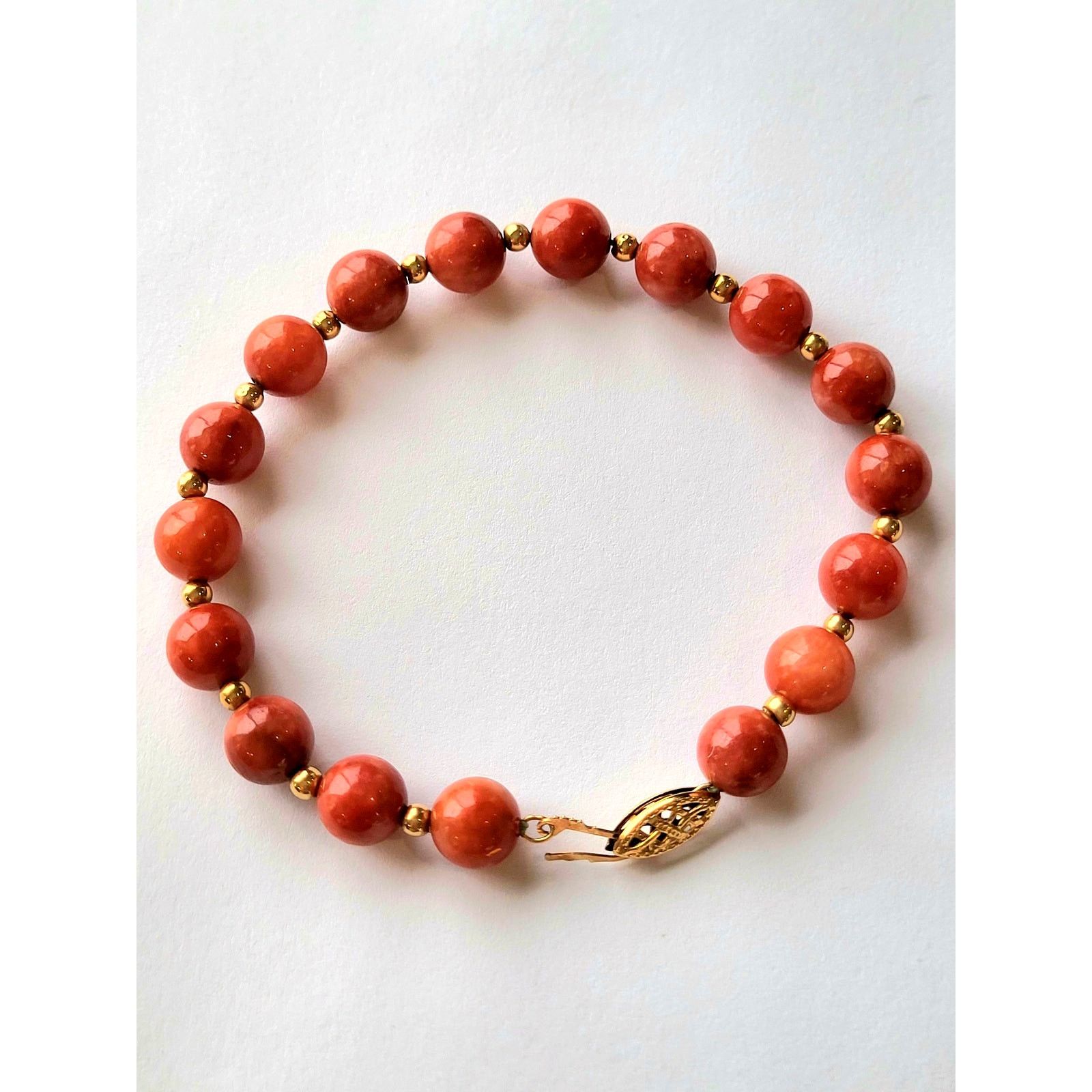 Other 14K Vintage Red Jade Jadeite + Gold Bead Bracelet FREE SHIP Size ONE SIZE - 1 Thumbnail