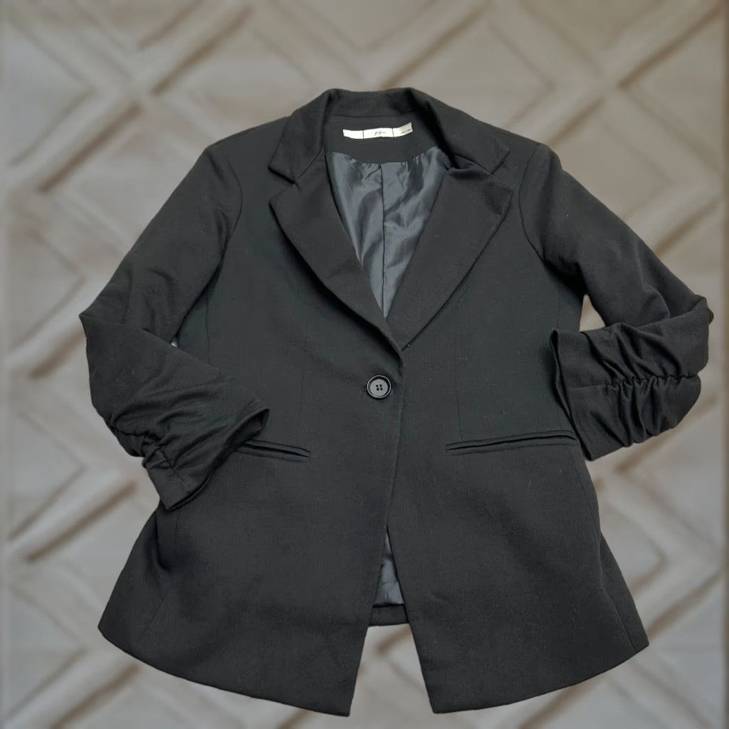 Vintage Gibson Blazer Coat Jacket Womens M Black Single Breasted Ruched Sleeve Work Shirt? Size M / US 6-8 / IT 42-44 - 1 Thumbnail
