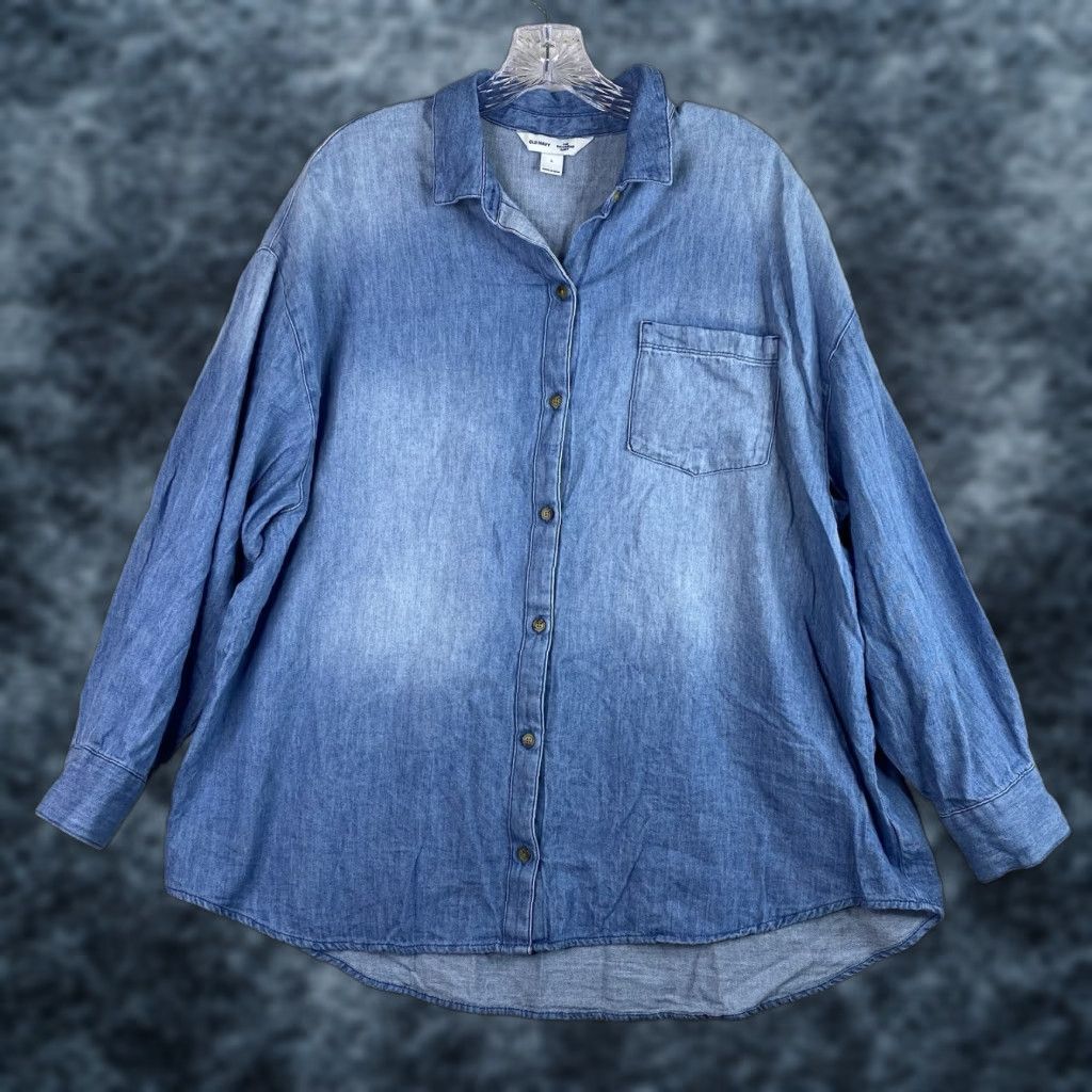 Old Navy Old Navy Shirt Women L Denim Button-Up Chambray Pocket Relaxed Casual Boho Beach 90s style Retro California Nautical Size L / US 10 / IT 46 - 1 Thumbnail