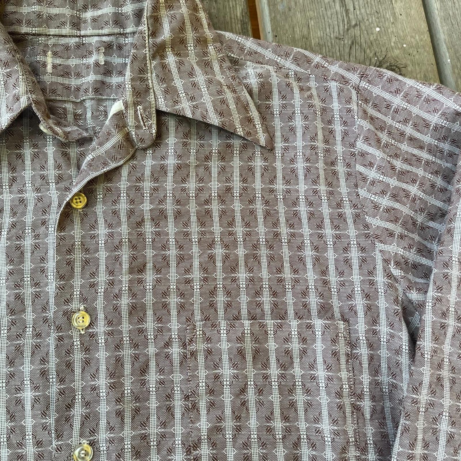 Vintage 70s Cotton Selvedge Patterned Mens Collared Button Up Shirt Size US L / EU 52-54 / 3 - 1 Thumbnail