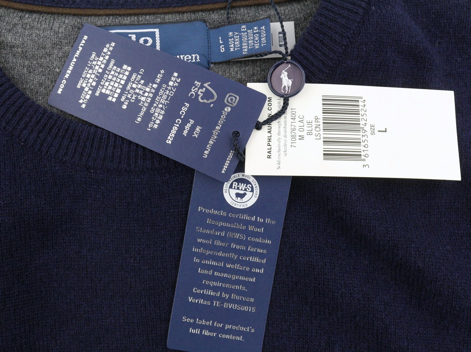 Ralph Lauren Dark Blue L Wool Tight Knit Crew Pullover 86947 Size US L / EU 52-54 / 3 - 10 Thumbnail
