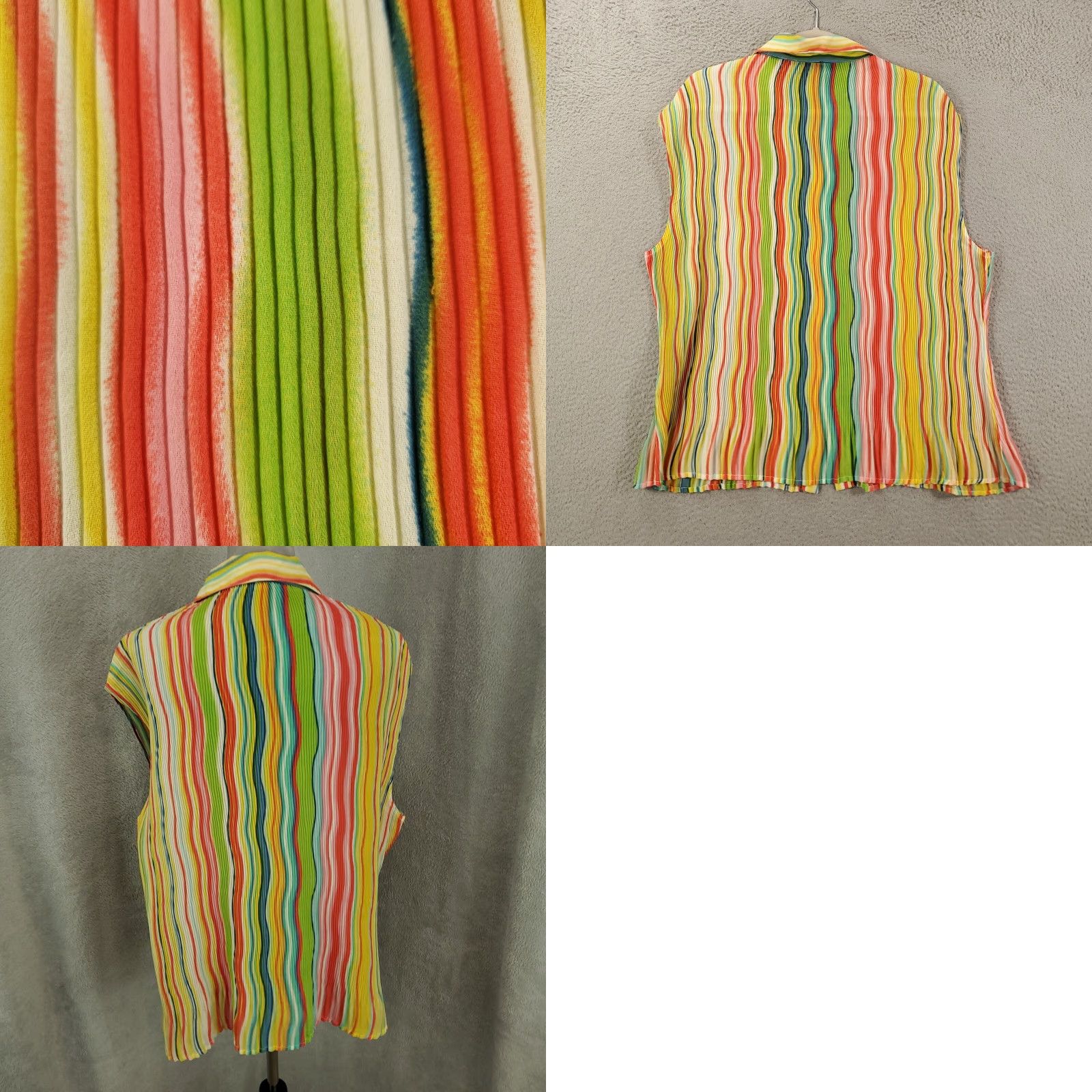 Rainbow Rainbow Colorful Button Up Blouse 2X Multicolor Pleated Texture Womens Size XXL / US 16-18 / IT 52-54 - 8 Thumbnail
