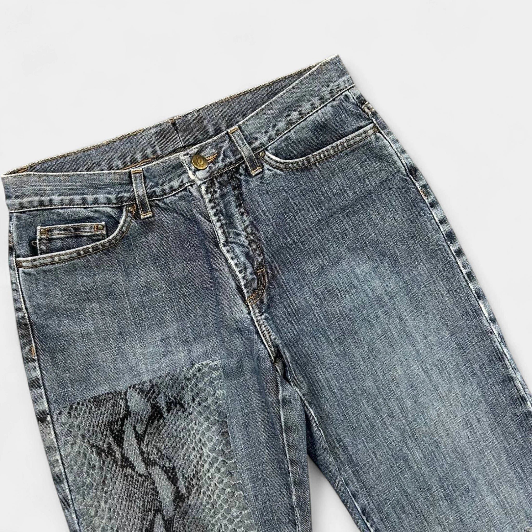 Just Cavalli Just Cavalli 2000's Snake Skin Pattern Denim Pants Size US 29 - 2 Thumbnail