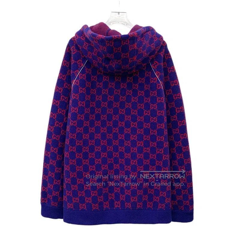 Gucci Gucci Dark blue logo jacquard full print wool hooded zippe Size US XL / EU 56 / 4 - 2 Thumbnail