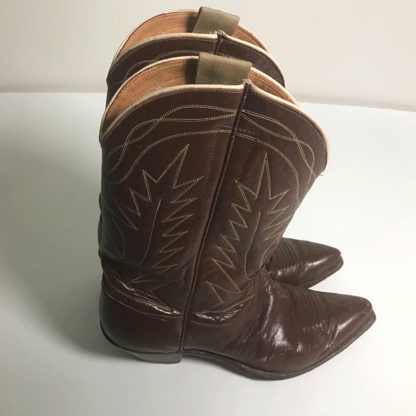 Justin Boots VINTAGE Justin Boots Womens 6 Brown Leather Western Cowboy Pull Tabs 1950s Womens Size US 6 / IT 36 - 4 Thumbnail