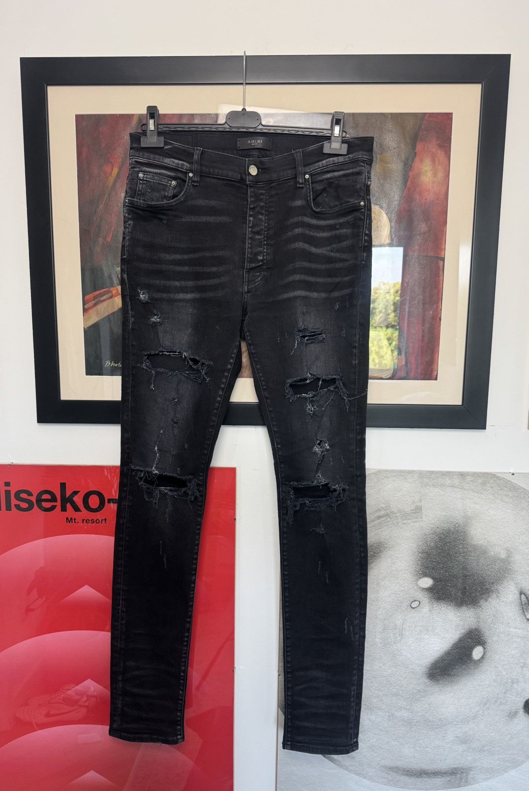 Pre-owned Amiri Mx1 Skinny Jeans Washed Denim Pant Distressed Designer In Black